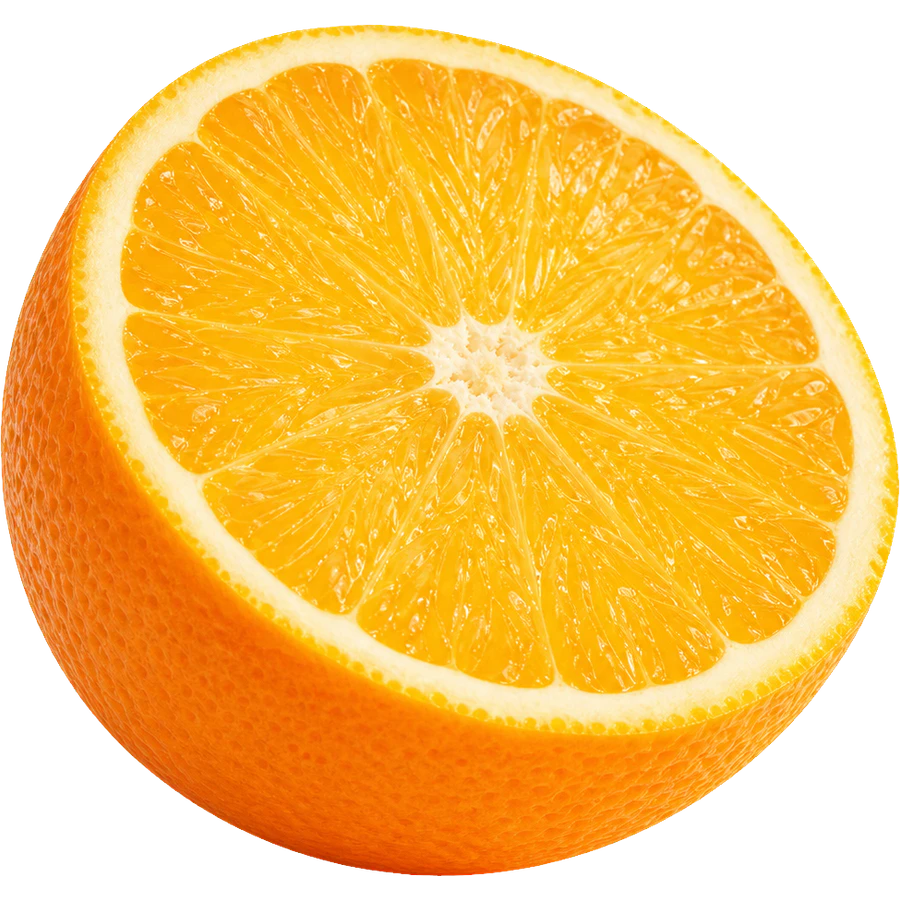 Media naranja fresca con la pulpa a la vista