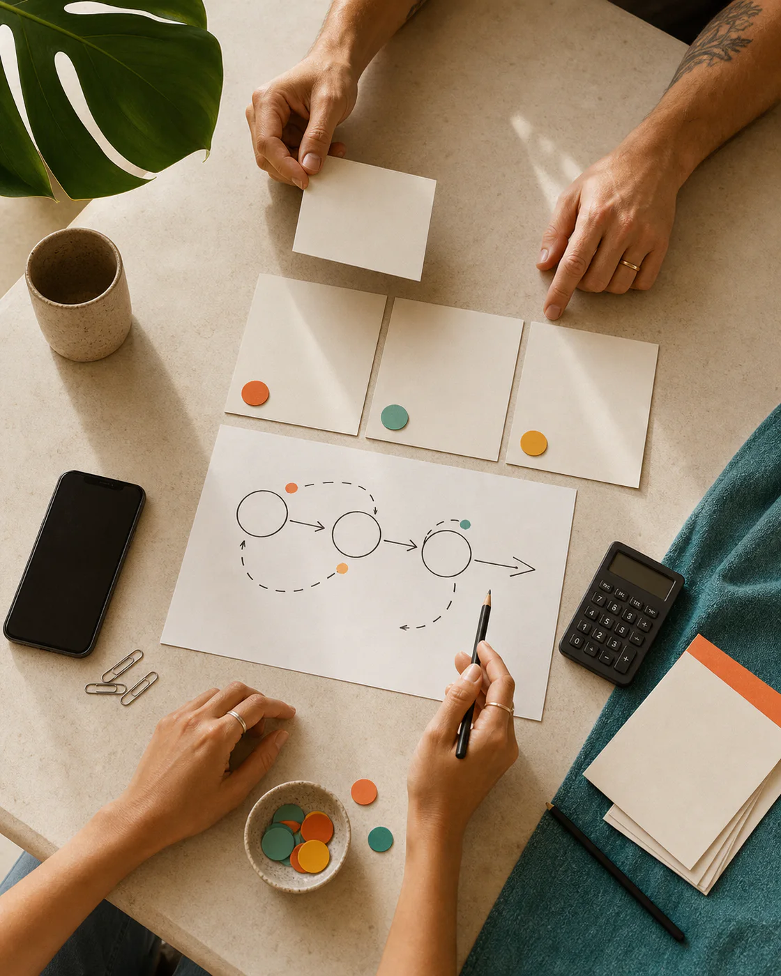 Mesa de decisión para separar inversión, creatividad, destino y medición de campaña